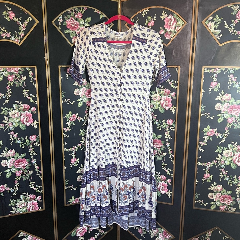 Arnhem Moondance Blue and White Floral Midi Dress